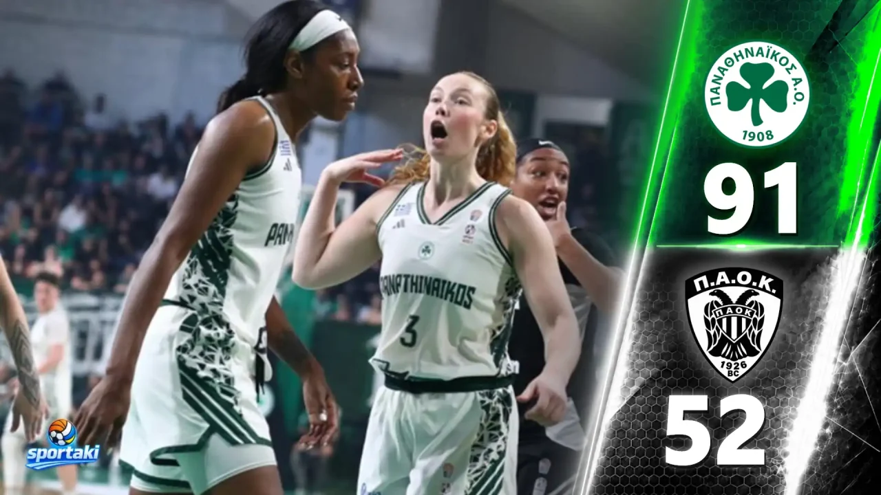 Παναθηναϊκός – ΠΑΟΚ 91-52: Από το +7 στο +39 με Κέιβ και Σταμολάμπρου